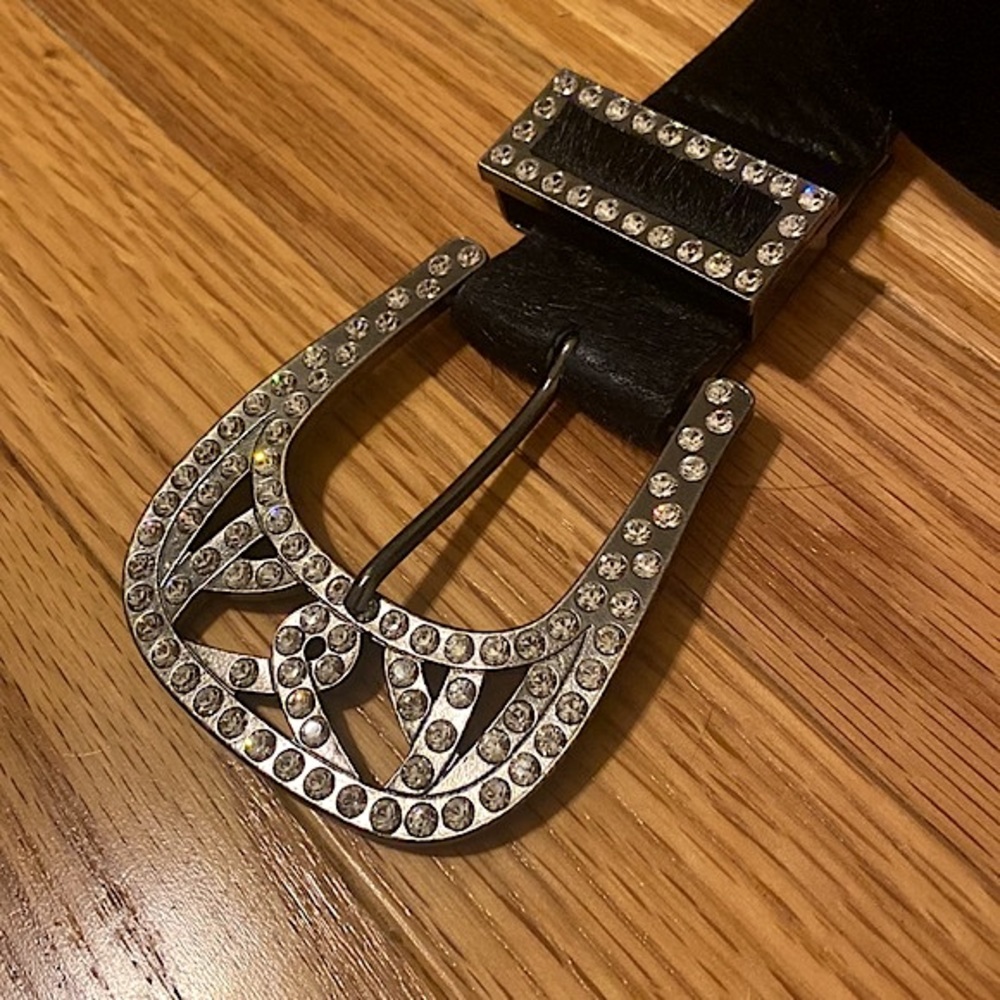 Nicole Miller Black Pony Hair Belt with Crystal Silver Toned Buckle! 💎
